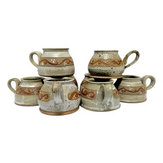 Late 20th Century Joy Imai California Studio Pottery Stoneware Mugs, Set of 8 For Sale