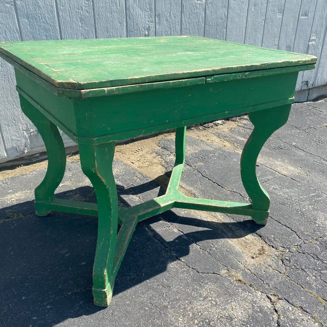 Kelly Green Painted French Farmhouse Extension Dining Table For Sale - Image 10 of 13