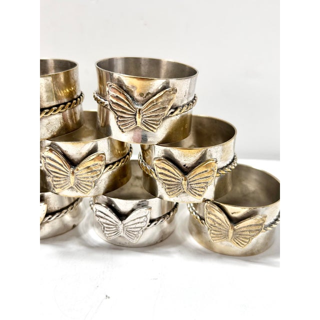 Vintage Butterfly Napkin Rings – Silver Sculptural Spring Garden Party Tabletop Decor - Set of 12 For Sale - Image 4 of 12