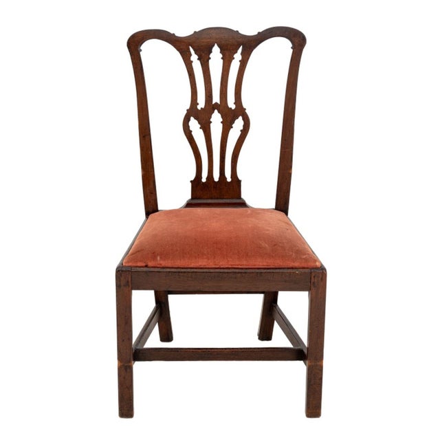 Chippendale Style Mahogany Dining Chair, with pink upholstered seat on four cabriole legs. 39.75" H x 21.75" W x 18.25" D;...