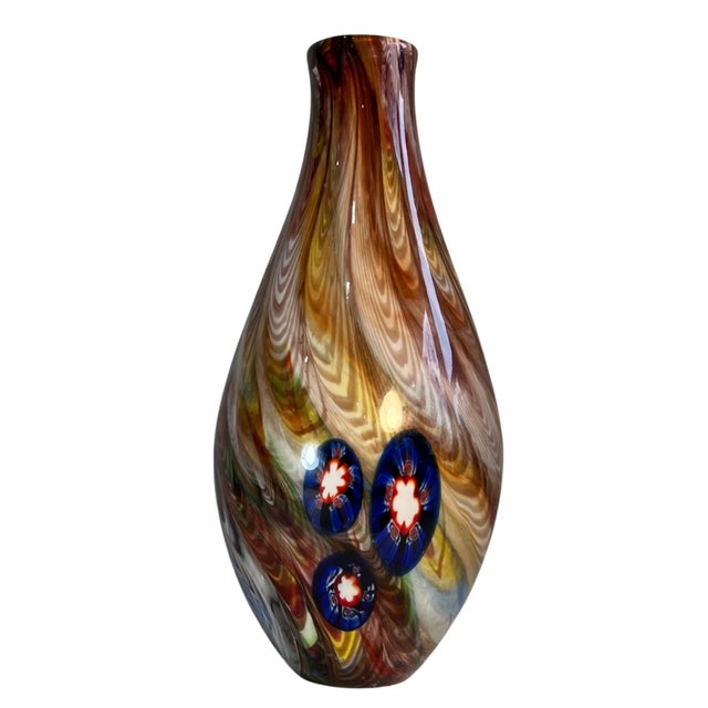 Art Glass Vase Pulled Swirled Feather Millefiori Murine For Sale - Image 12 of 14