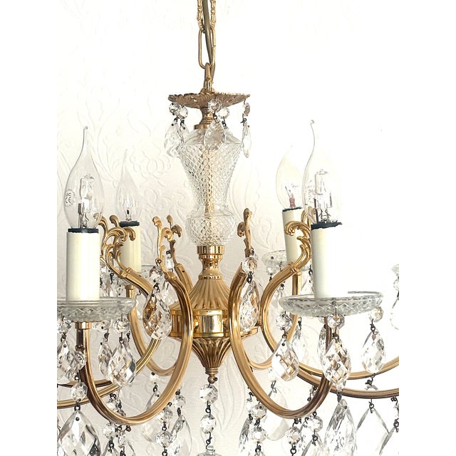 Metal Brass and Lead Crystal 8-Light Chandelier, 1960s For Sale - Image 7 of 15