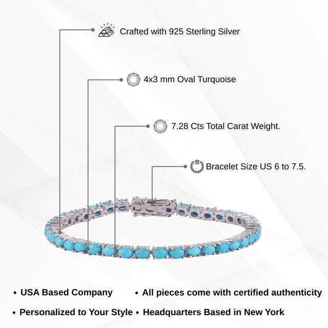Handcrafted Vibrant Oval Cut 7.28 Ct Blue Turquoise Tennis Bracelet - December Birthstone Gift For Sale - Image 10 of 12