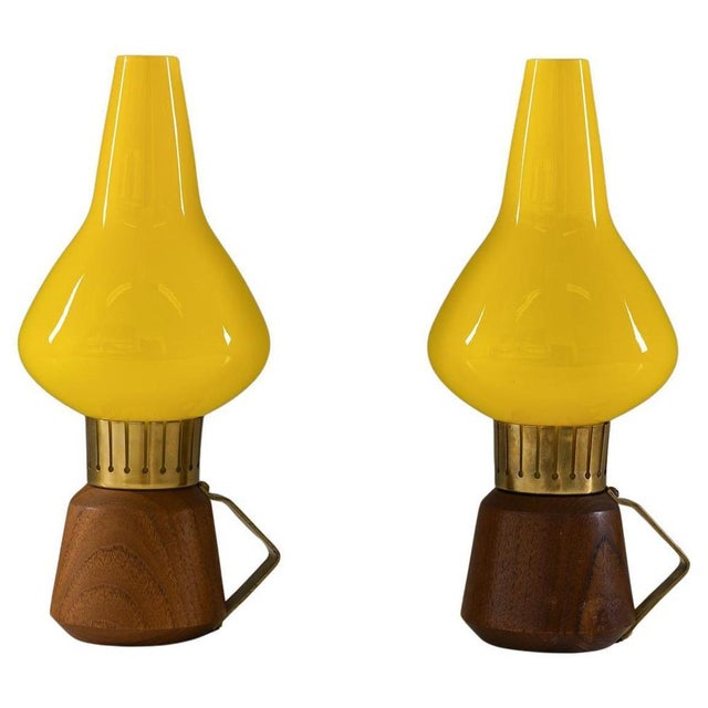 Yellow Mid-Century Swedish Table Lamp attributed to Asea, 1950s, Set of 2 For Sale - Image 8 of 8