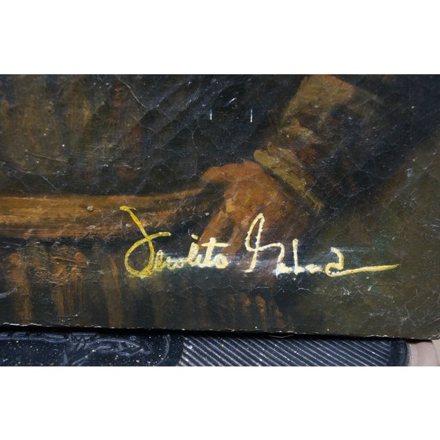 Textile Vintage Oil Painting Self Portrait After Rembrandt Canvas Signed 16" For Sale - Image 7 of 10