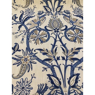 Thibaut Peacock Garden Blue Linen Fabric 9 6/8 Yards For Sale