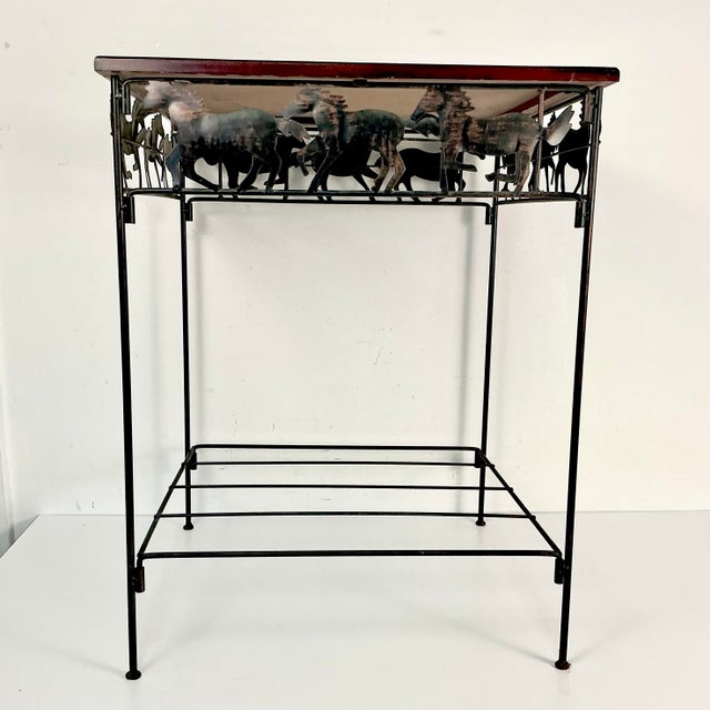 1990s Vintage Americana Southwestern Horse, Cowboy Boot, & Long Horn Steer Metal Framed Side Table For Sale - Image 15 of 17