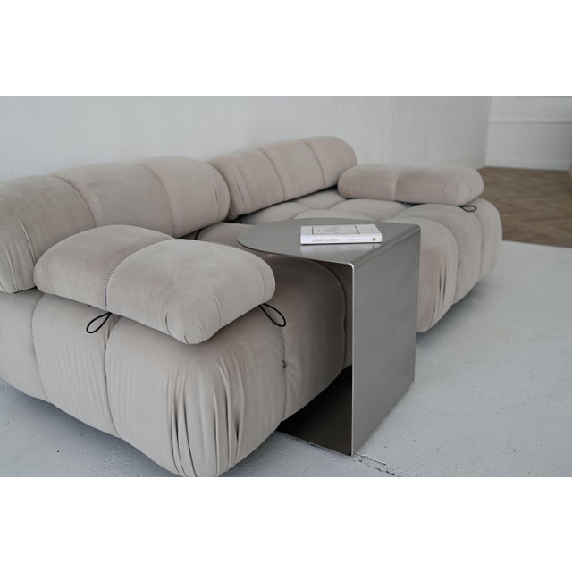 C-Shaped Side Table in Brushed Stainless Steel by Veliento For Sale - Image 6 of 11