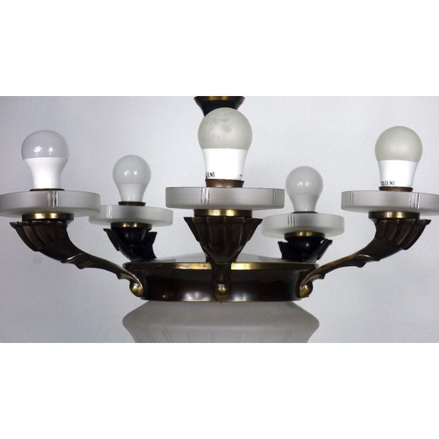 Antique French Brass and Glass 6-Light Chandelier, 1890s For Sale - Image 6 of 14
