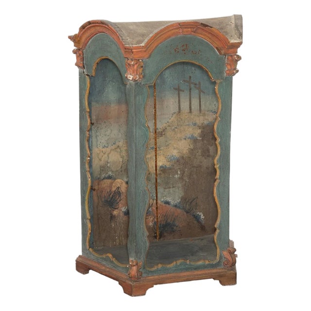 18th Century Italian Venetian Rococo Period Carved Polychrome Painted Wood Niche Shrine For Sale