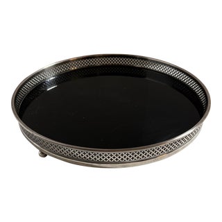Mid 20th Century Silver Plated and Formica Filigree Bar Tray With Ball Feet For Sale