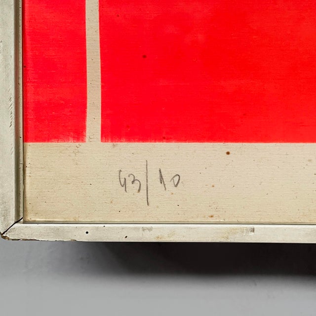 Red Italian Modern Geometrical Silkscreen Print with Collage on Paper, 1970s, 1970s, Wood & Paper For Sale - Image 8 of 18