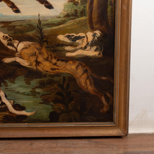 Textile Mid 19th Century Large Original Oil on Canvas of "The Stag Hunt," Spain For Sale - Image 7 of 10