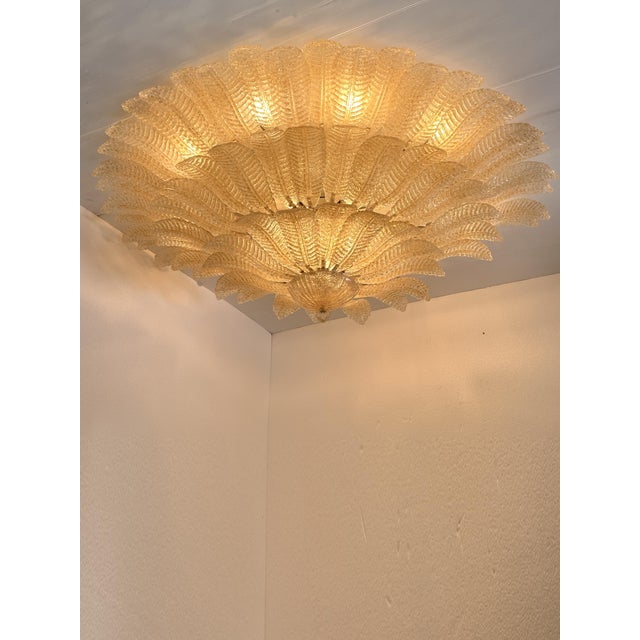 Monumental Venetian Amber ” Leaves Graniglia” Murano Glass Flush Mount in Mazzega Zuccheri Venini Barovier style All...