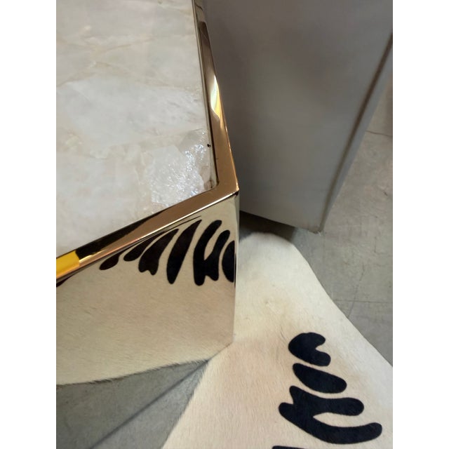 Metal Hexagonal Brass and Quartz Side Table For Sale - Image 7 of 7