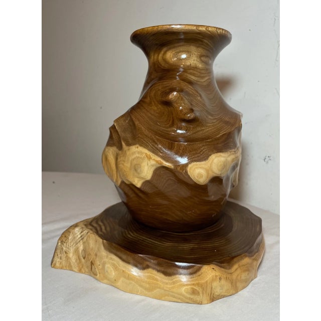 Modern Handmade Turned High Gloss Wood Vase Sculpture With Matching Base For Sale In New York - Image 6 of 12