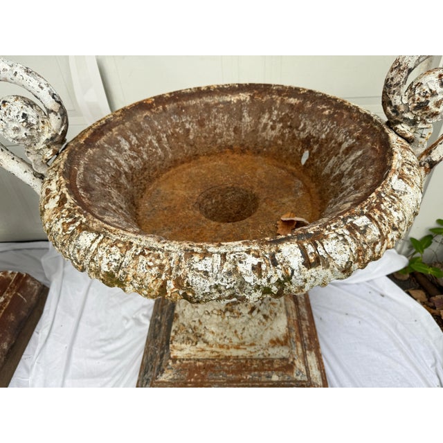 Antique Cast Iron Planters With Arms- A Pair For Sale - Image 9 of 12