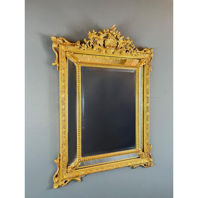 Large 19th Century Mirror with Gilded Wooden Pediment For Sale - Image 9 of 9