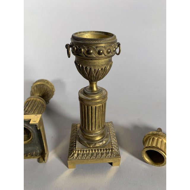 Metal Pair of Louis XVI gilt bronze cassolette candlesticks For Sale - Image 7 of 7
