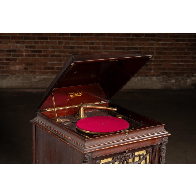 Brown Antique Silvertone Floor Phonograph Cabinet With Records For Sale - Image 8 of 12