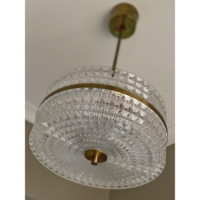 Mid-Century Glass and Brass Hallway Pendant by Carl Fagerlund for Orrefors, 1960s For Sale - Image 9 of 9