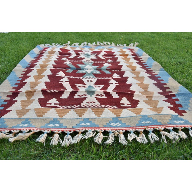 Textile 1980s Farmhouse Blue Hand Knotted Oushak Kilim For Sale - Image 7 of 8