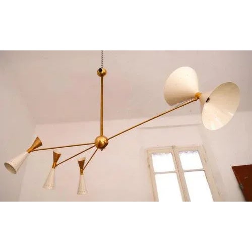 Metal Four-Arm Brass Asymmetrical Chandelier by Silvio Piattelli For Sale - Image 7 of 13