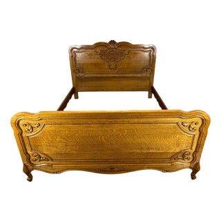 Vintage Louis XV French Oak Double Bed For Sale