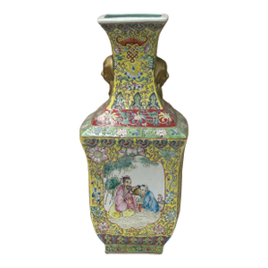 Chinese Yellow Base Canton Famille Mille Fleurs Porcelain Vase