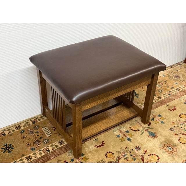 Traditional Vintage Arts and Crafts Leather Bench For Sale - Image 3 of 11