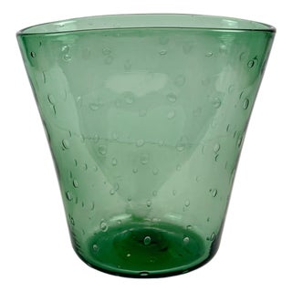 Mid-Century Modern Empoli Green Bullicante Blown Glass Vase, Italy, 1950s For Sale