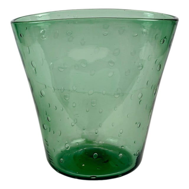 Mid-Century Modern Empoli Green Bullicante Blown Glass Vase, Italy, 1950s For Sale