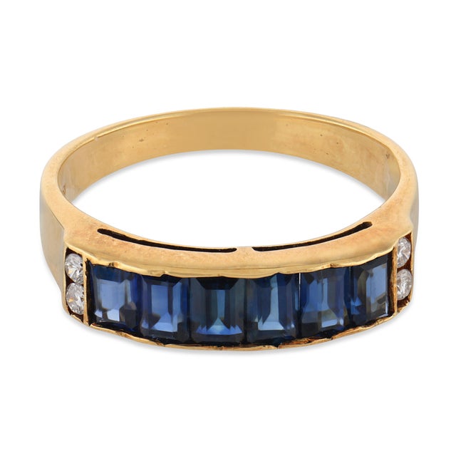 Contemporary Vintage Sapphire Diamond 18k Yellow Gold Band, Size 5.5 For Sale - Image 3 of 6