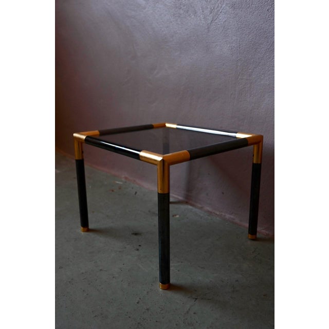 Italian Modern Side Table in Black and Gold Metal with Smoked Glass, 1970s For Sale - Image 9 of 14