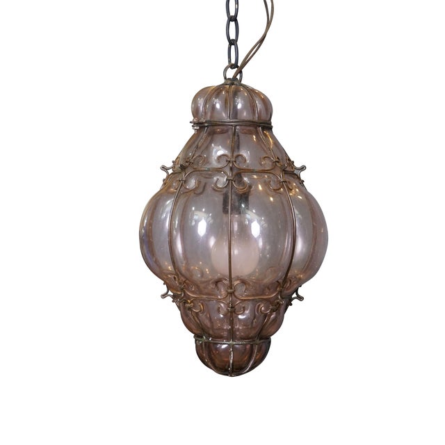 Mid century Venetian Murano caged glass pendant light, circa 1960s. Hand blown by the Seguso glassmakers in Murano /...