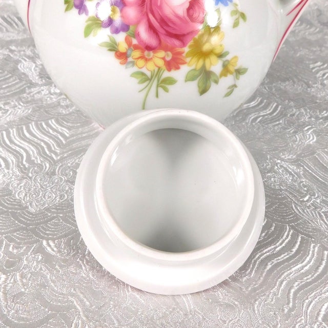 Contemporary 1980s Hutschenreuther Coffee Pot With Floral Design and Pink Trim For Sale - Image 3 of 9