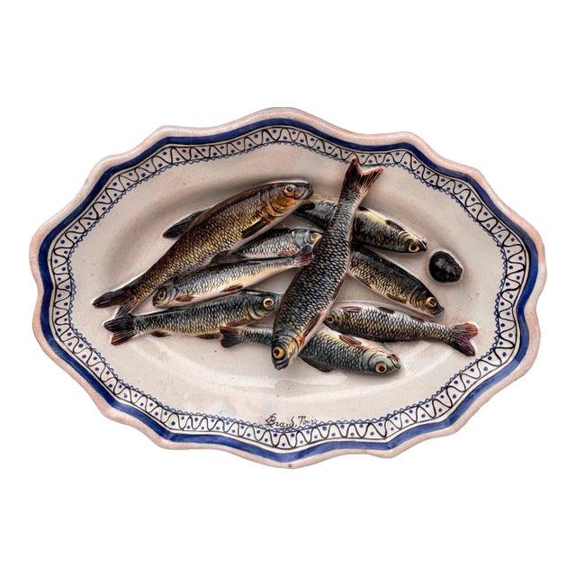 19th Century Majolica Palissy Sardines Wall Platter Leon Brard For Sale