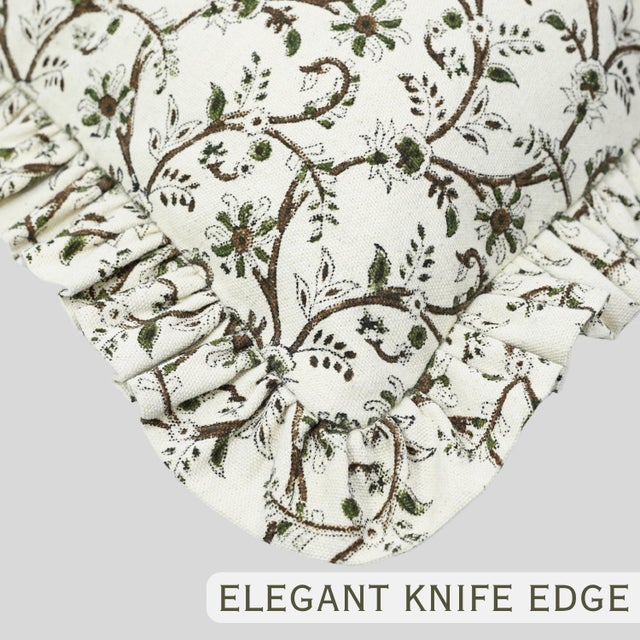 Not Yet Made - Made To Order Block Print Ruffle Pillow Artisan Decorative Throw Cushion for Sofa and Bed 14x36 Inch- Varansi For Sale - Image 5 of 6