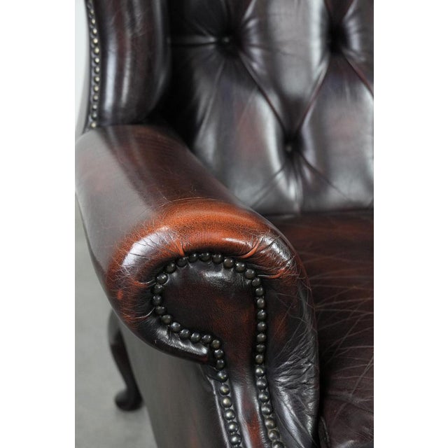 Chesterfield Wing Chair in Brown Cowhide Leather For Sale - Image 10 of 14