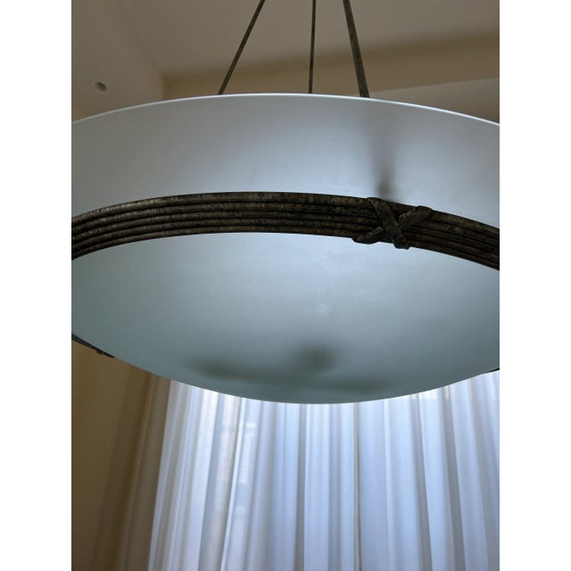1990s Glass and Steel Pendant Chandelier For Sale - Image 5 of 12