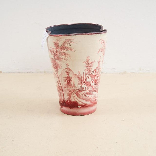 Umbrella Stand in Hand-Painted Glazed Terracotta For Sale - Image 5 of 5