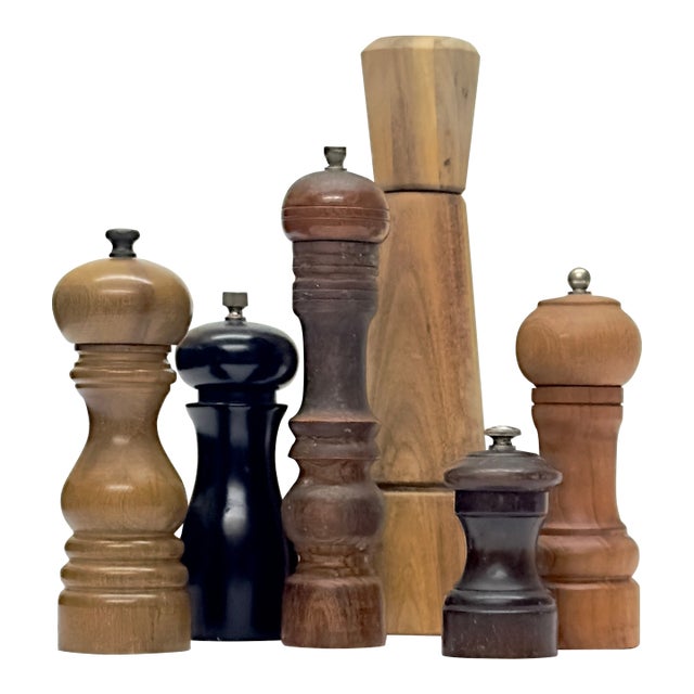 Vintage Wooden Pepper Mill Curation - Group of 6 For Sale
