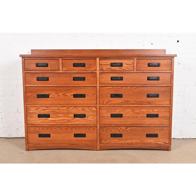 Stickley Style Mission Oak Arts & Crafts Twelve-Drawer Dresser Chest For Sale - Image 11 of 11