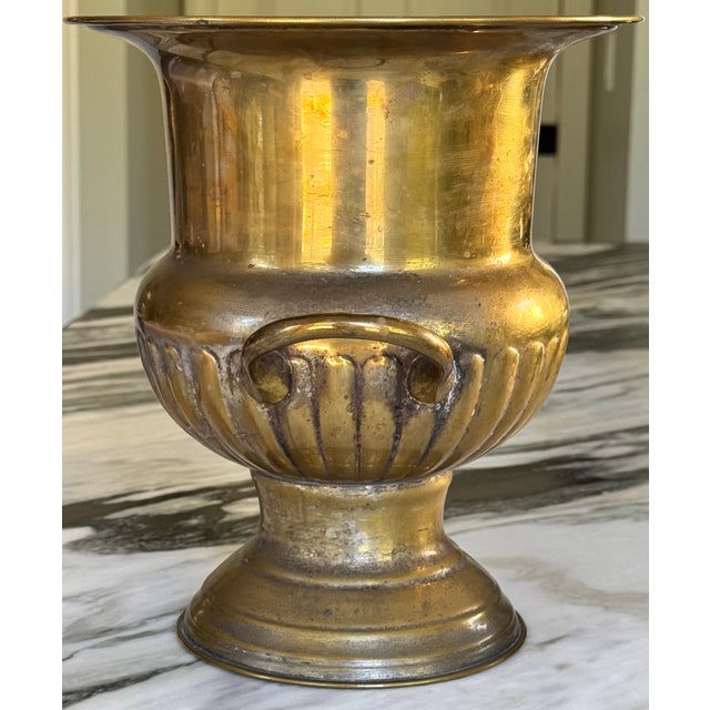 Mid 20th Century Vintage Neoclassical Brass Finish Urn Shape Vase For Sale - Image 5 of 11