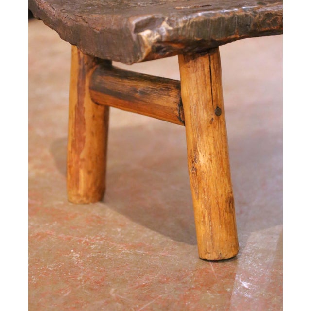 Wood Early 20th Century French Rustic Hand-Carved Oak Bench From the Alps For Sale - Image 7 of 9