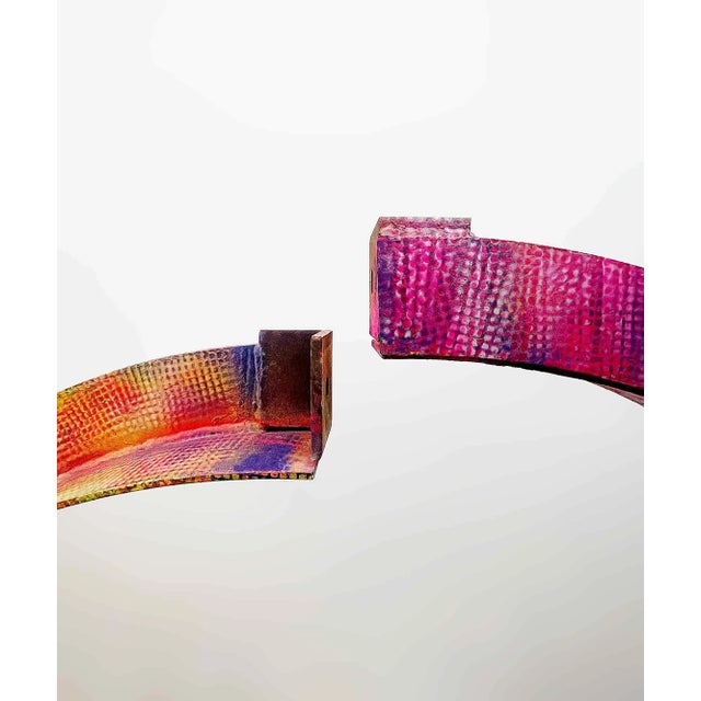 Vintage, large abstract iron and steel modern art sculpture. Painted overlayed, multi faceted, multi colored surface...