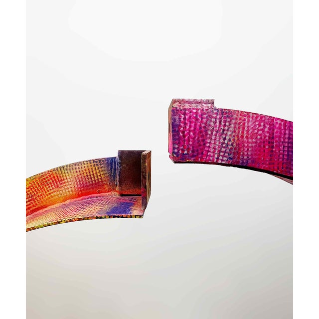 Vintage large abstract iron and steel modern art sculpture. Painted overlayed, multi faceted, multi colored surface...