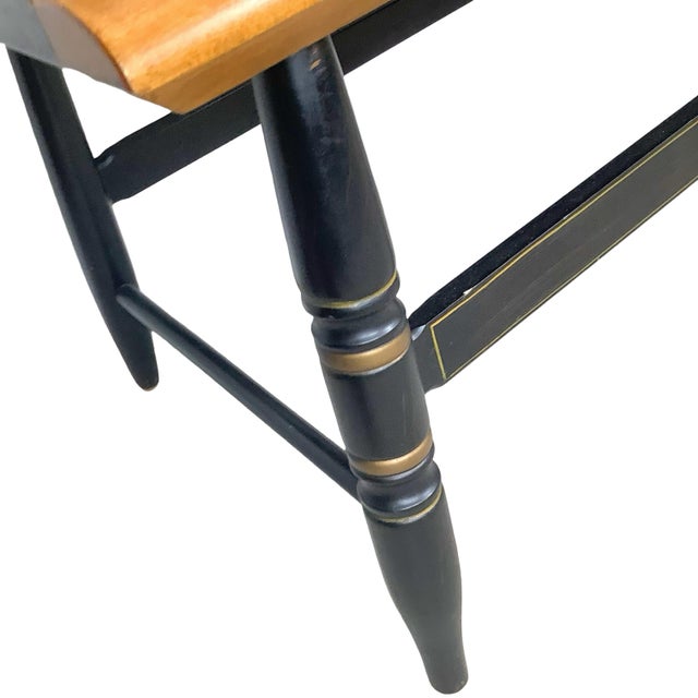 Vintage Hitchcock Style Stenciled Bench, Black & Gold Spindle Settee For Sale - Image 11 of 12