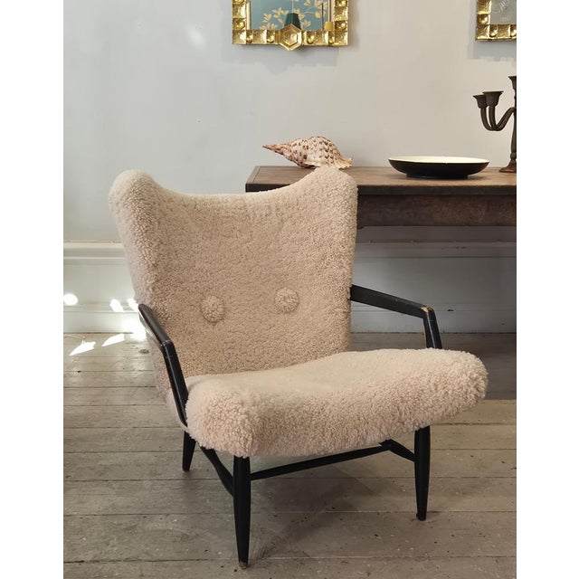 Wood Swedish Modern Easy Chair in Sheepskin from Svante Skogh, 1890s For Sale - Image 7 of 10