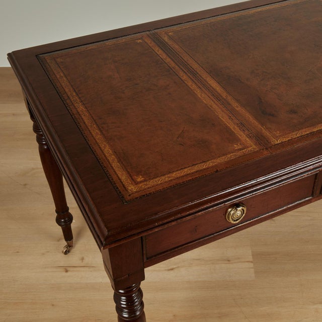 Wood Antique English Leather Top Desk For Sale - Image 7 of 16